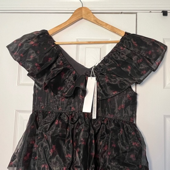 NWT ⭐️ GANNI Ruffled Organza Peplum Midi Dress Black US 4 - Picture 8 of 12